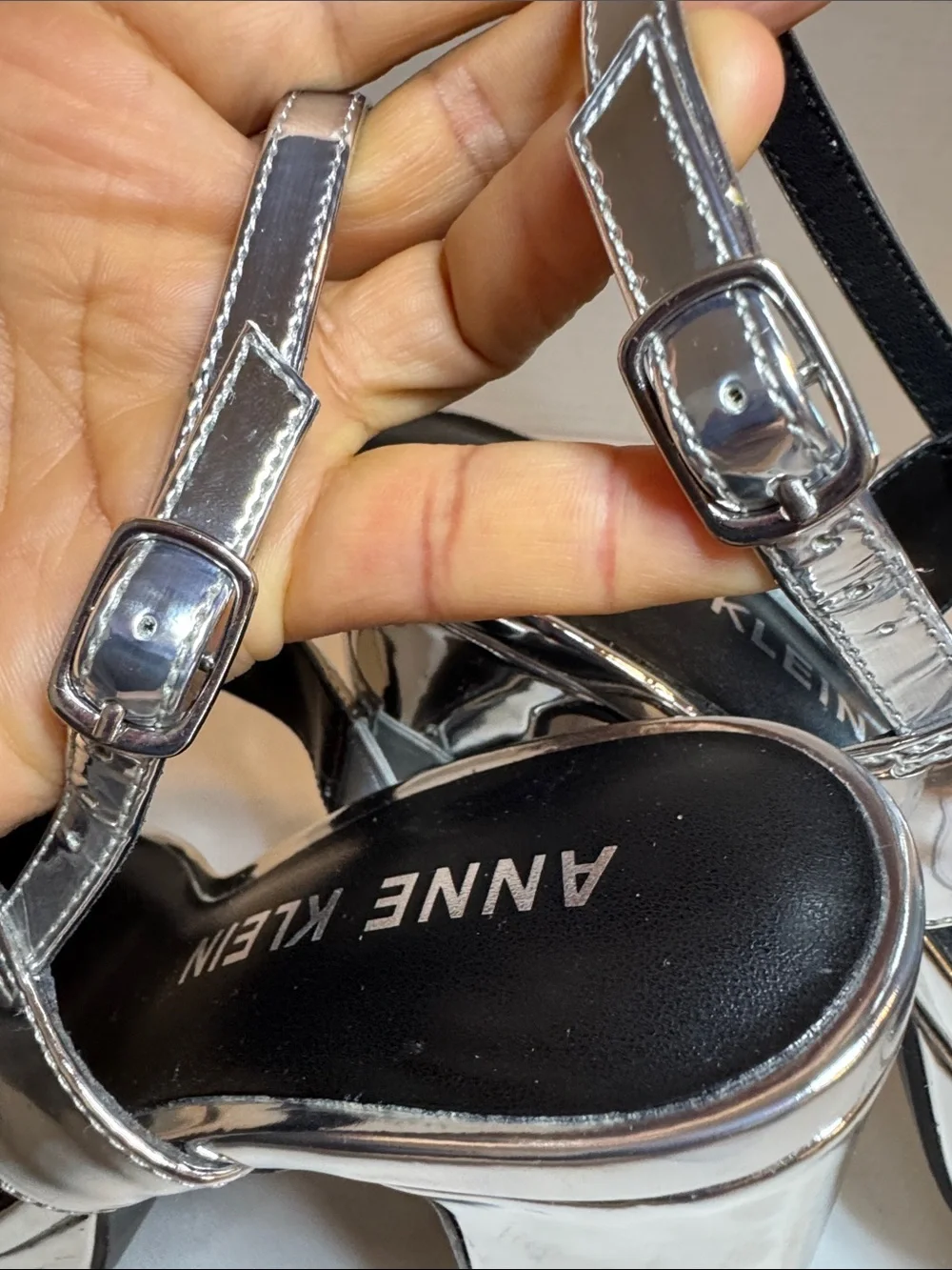 Anne Klein Chrome Metallic Platform Sandals